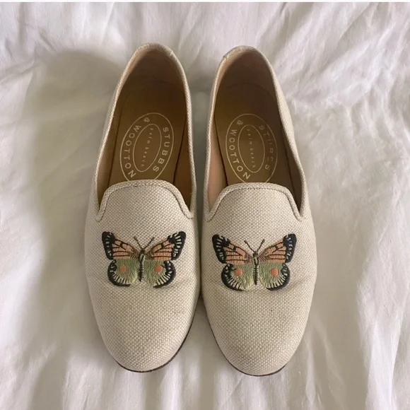 Stubbs and Wootton Butterfly Embroidered Loafers - Picture 1 of 9